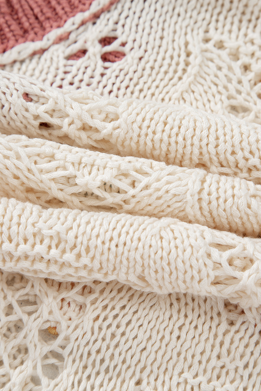 Delicacy Flowers Colorblock Edge Hollow Crochet Knit Top