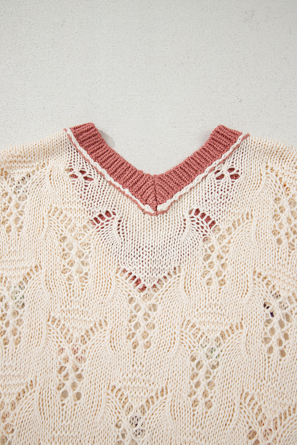 Delicacy Flowers Colorblock Edge Hollow Crochet Knit Top