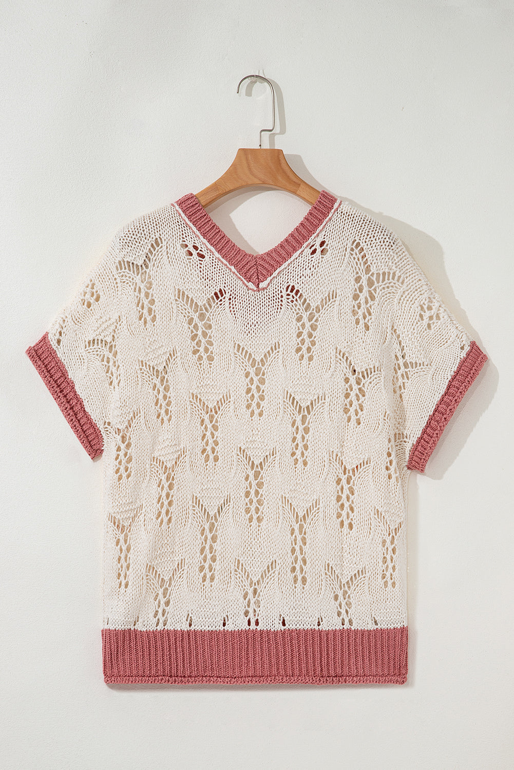 Delicacy Flowers Colorblock Edge Hollow Crochet Knit Top
