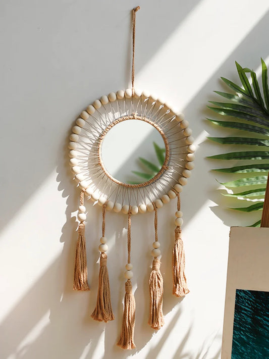 Radhita Macrame Wooden Beads Decorative Mirrors