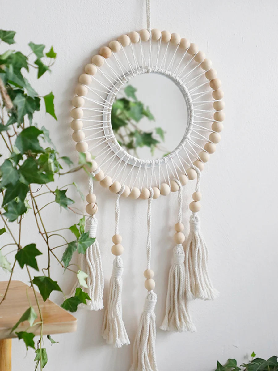 Radhita Macrame Wooden Beads Decorative Mirrors