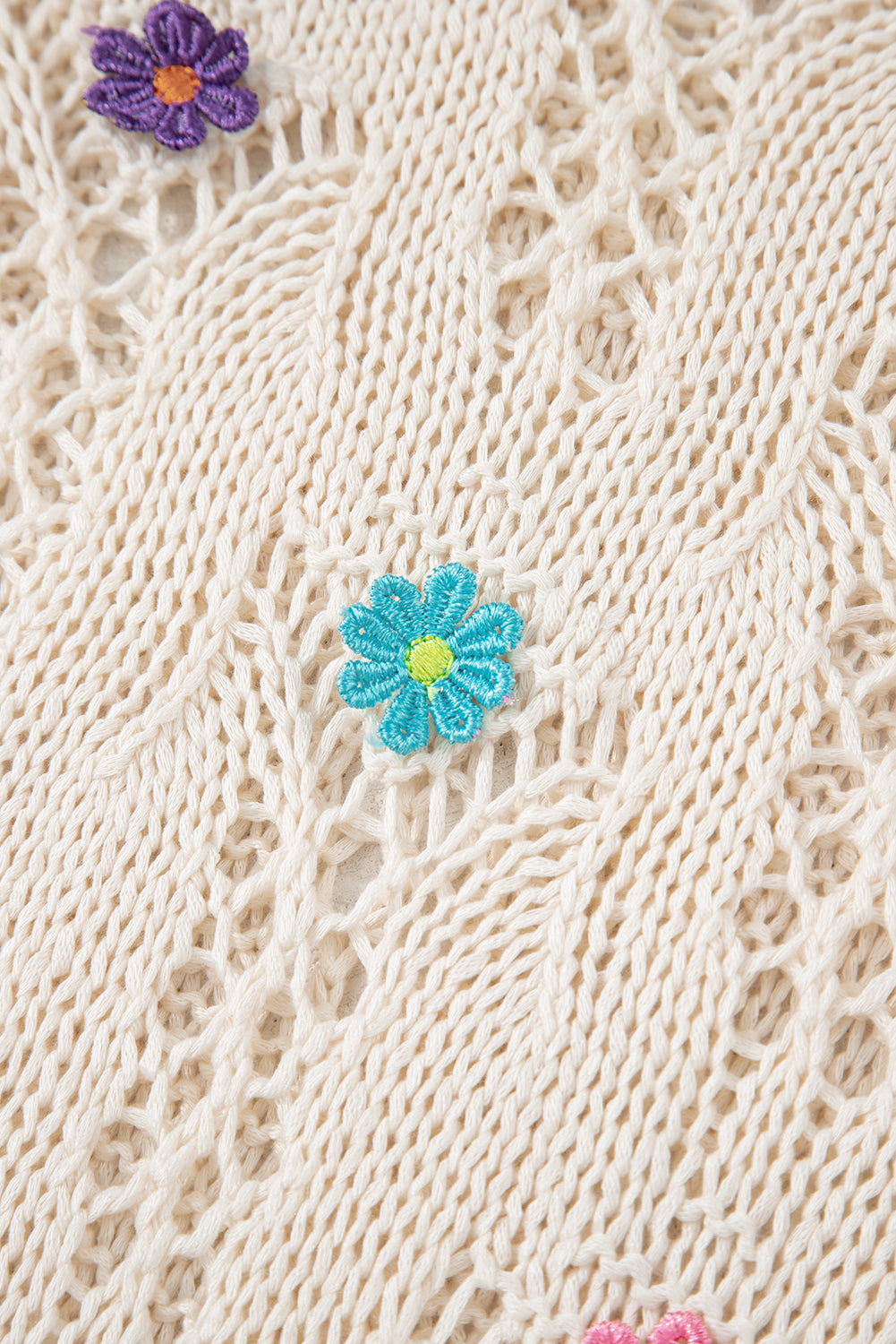 Delicacy Flowers Colorblock Edge Hollow Crochet Knit Top