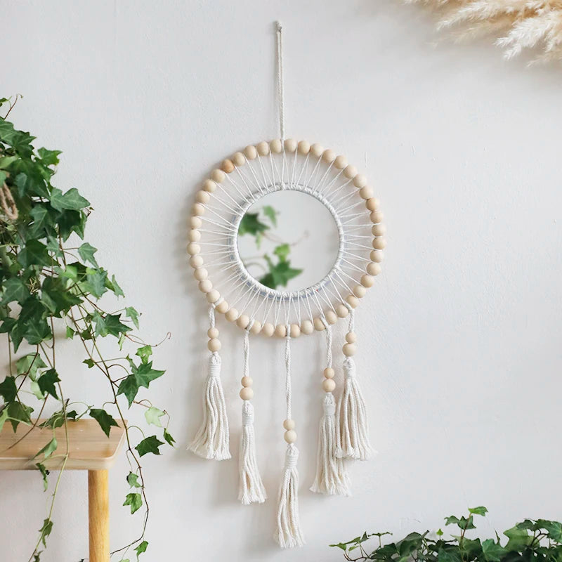 Radhita Macrame Wooden Beads Decorative Mirrors